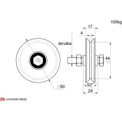 Vodiace koliesko ø 60mm jednoložiskové Combi Arialdo, V profil, nosnosť 100kg Vodiace koliesko ø 60mm jednoložiskové Combi Arialdo, V profil, nosnosť 100kg